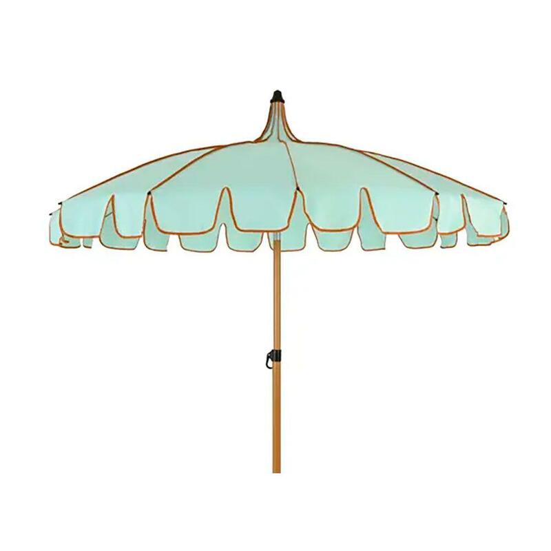 Parasol Para Jardín, Verde Agua Con Ribete Coral, Ø195 X 215 Cm