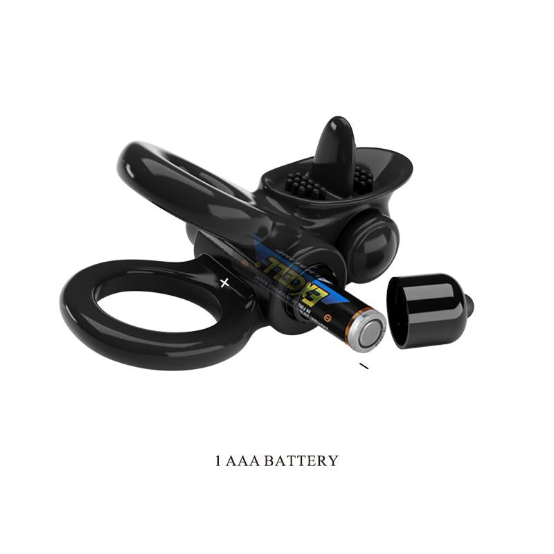 Pretty Love - Passionate Ring Doble Anillo Vibrador + Estimulador Clítoris Negro