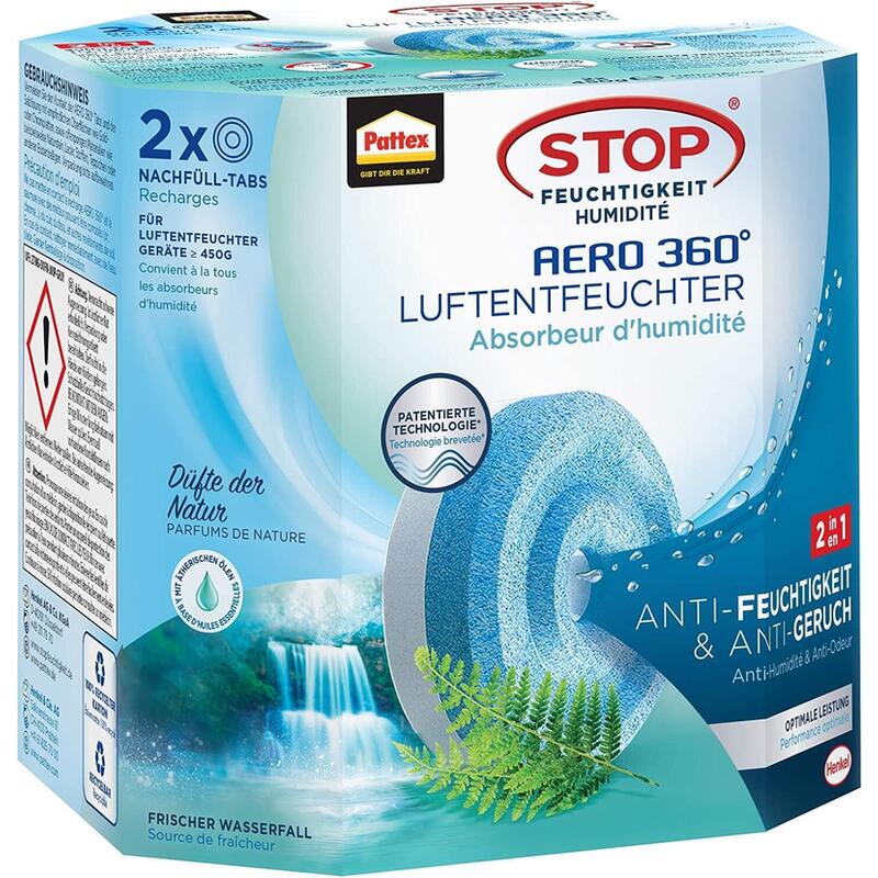 Pattex 9h Ahawf Recarga Deshumidificador Waterfall 2 X 450 G, Blanco, 2 X 450g