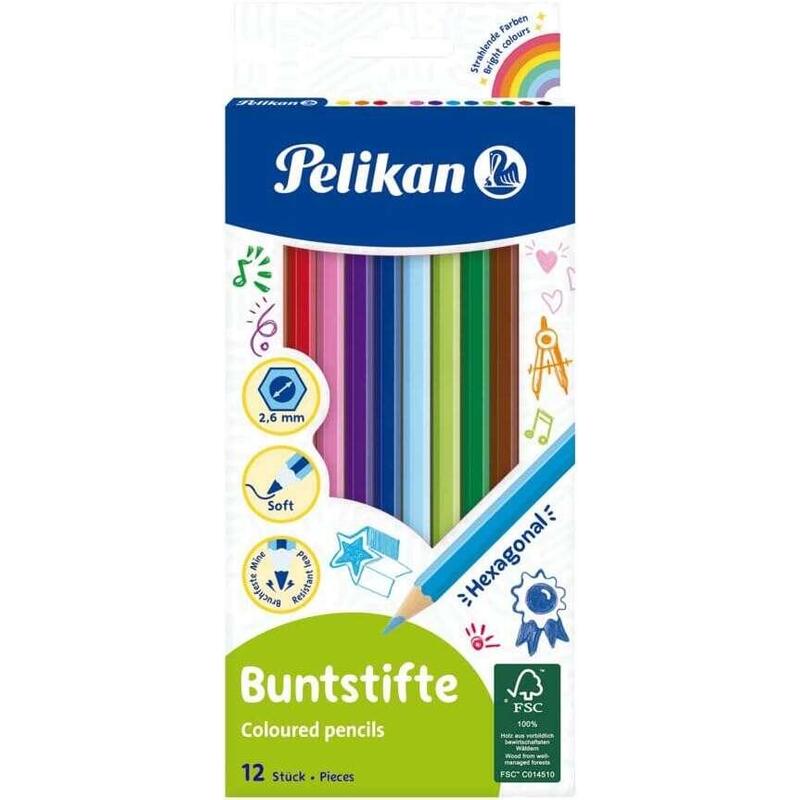 Pelikan Caja De 12 Lapices De Colores Hexagonales Lacados - Mina Antirotura - Certificacion Fsc