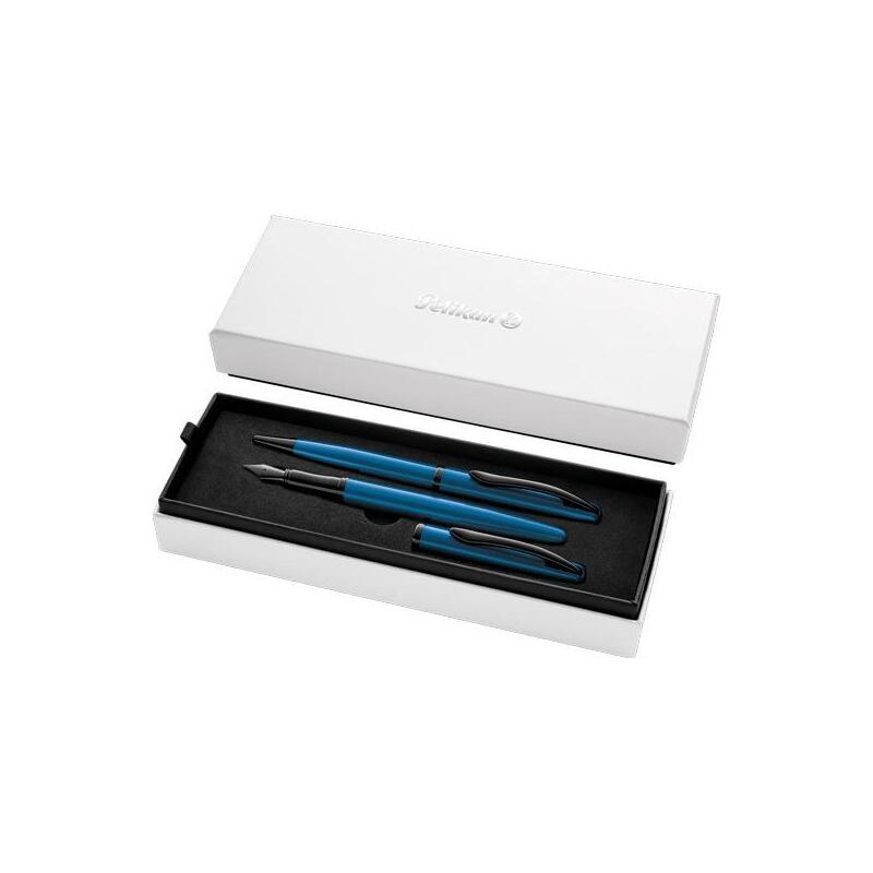 Pelikan Set Bolígrafo + Estilográfica Jazz Noble Elegance Tinta Azul Color Aguamarina Estuche De Regalo
