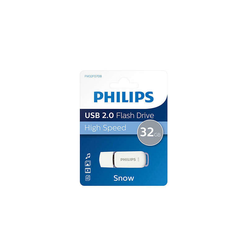 Pendrive Philips 32 Gb, Usb Tipo A, 2.0, Tapa, 8 G, Blanco