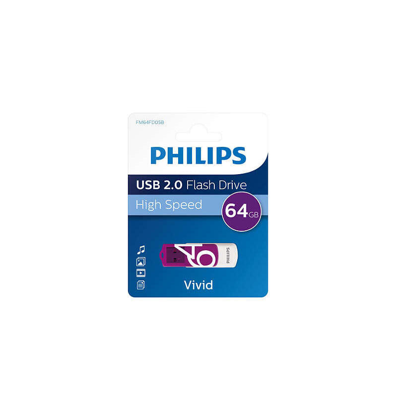 Pendrive Philips 64gb 2.0 Usb Drive Vivid Purple