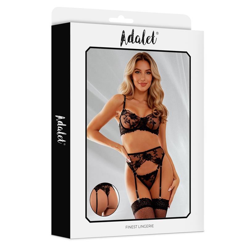 Penelope Set Sujetador, Tanga Y Liguero Negro Talla (Interno):S/M