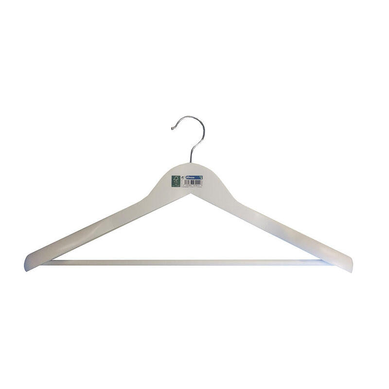Percha Contorneada Con Hombreras Madera Blanca Ecológica Fsc 45x23cm-55mm