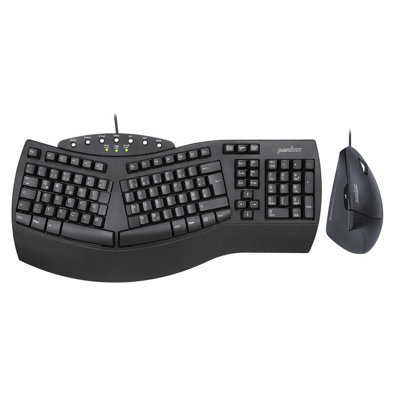 Perixx Periduo-512 De, Teclado And Mouse Set, Wirojo, Ergonomic, Negro