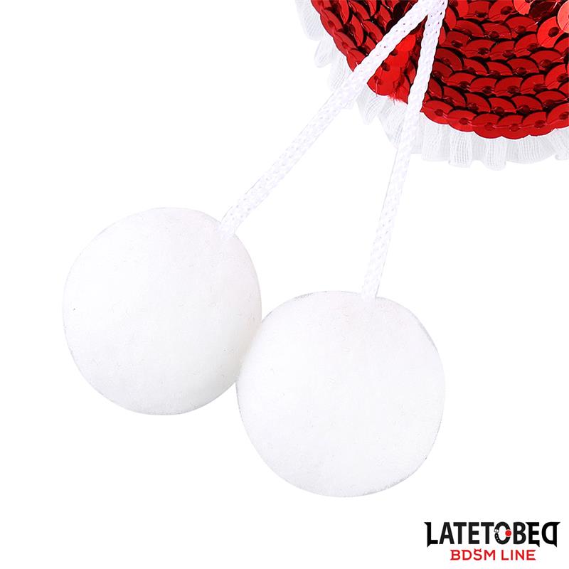 Pezoneras Con Lentejuelas Rojas Y Pompones Blancos