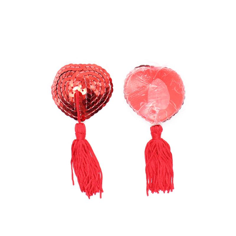 Pezoneras Forma Corazón Autoadhesivas Con Lentejuelas Rojo
