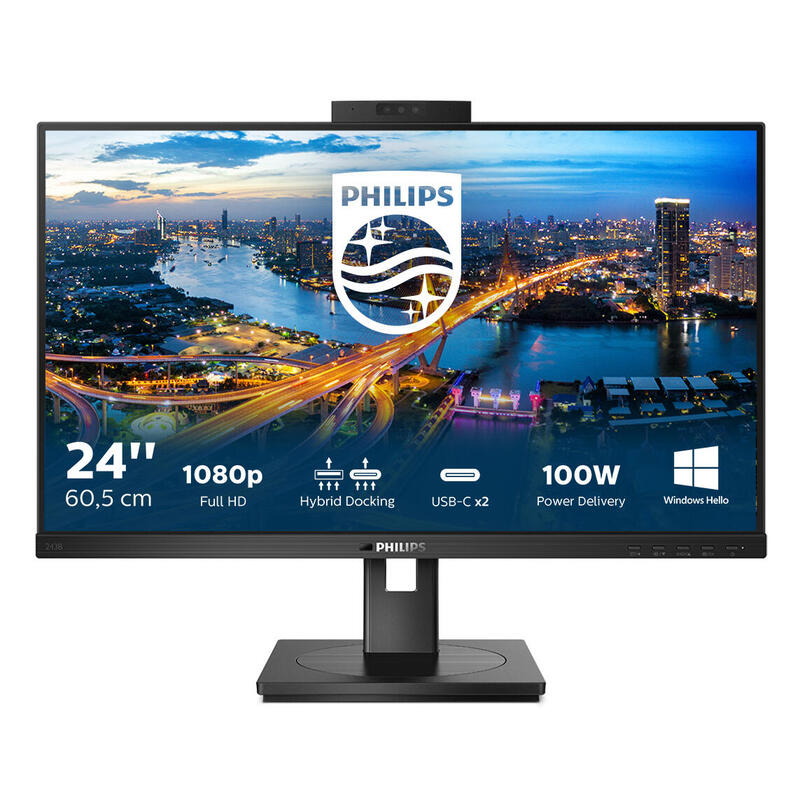 Philips B Line 243b1jh Monitor Led 24" (23.8" Visible) 1920 X 1080 Full Hd (1080p) @ 75 Hz Ips 250 Cd/M² 1000:1 4 Ms Hdmi Displayport Usb-C Altavoces Negro Textura
