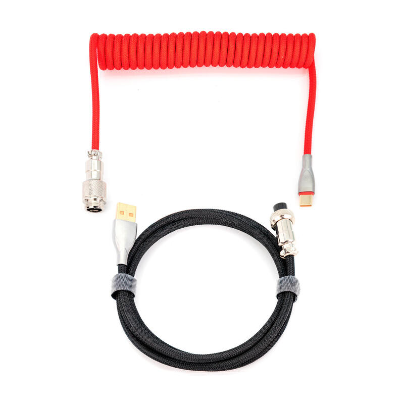 Phoenix Kioru Cable Aviador En Espiral Con Conector Tipo C Para Teclados Gaming Negro Y Rojo