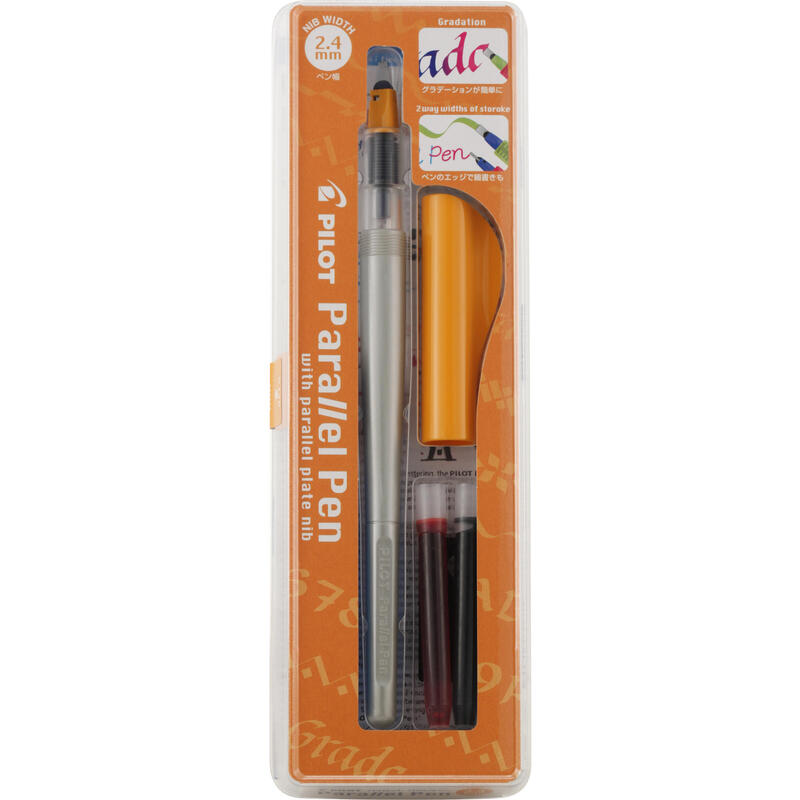 Pilot Pack De Pluma Estilografica Parallel Pen 2.4mm - Punta De Acero - Trazo De 2.4mm - 2 Recargas, Kit Limpieza Interior Y Exterior - Color Negro/Rojo