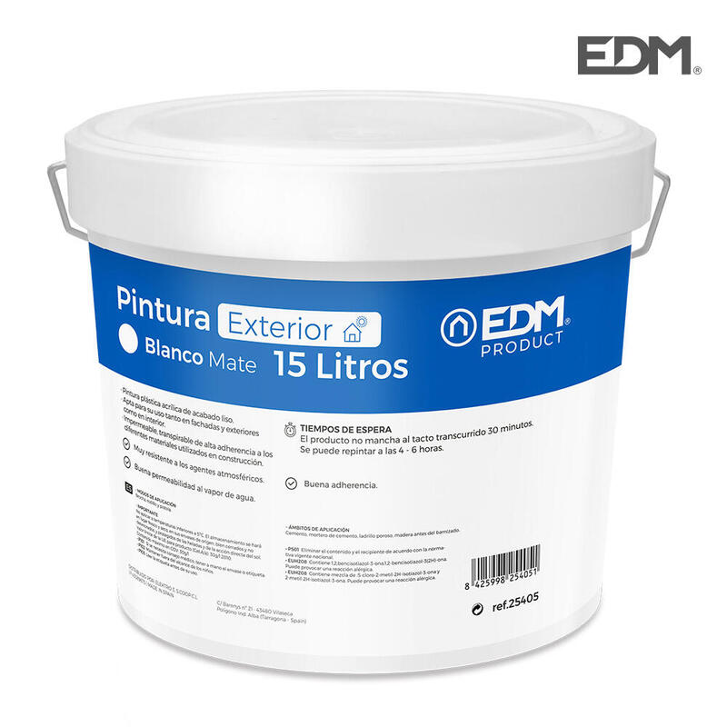 Pintura Plastica Mate Interior/Exterior Blanca 15l Edm