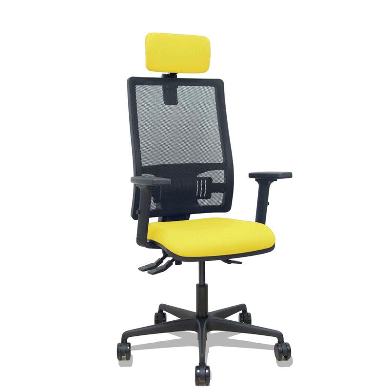 Piqueras Y Crespo Silla Bormate Asincro Malla Negra Asiento Bali Amarillo Brazos 2d Ruedas 65mm Cabecero Regulable
