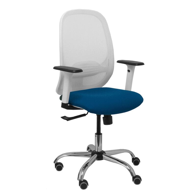 Piqueras Y Crespo Silla Cilanco Blanca Malla Blanca Asiento Bali Azul Marino Brazo Regulable Base Cromada Ruedas De Parque