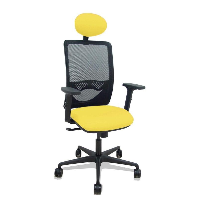 Piqueras Y Crespo Silla Zulema Sincro Malla Negra Asiento Bali Amarillo Brazos 2d Ruedas 65mm Cabecero