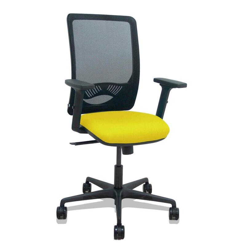Piqueras Y Crespo Silla Zulema Sincro Malla Negra Asiento Bali Amarillo Brazos 2d Ruedas 65mm