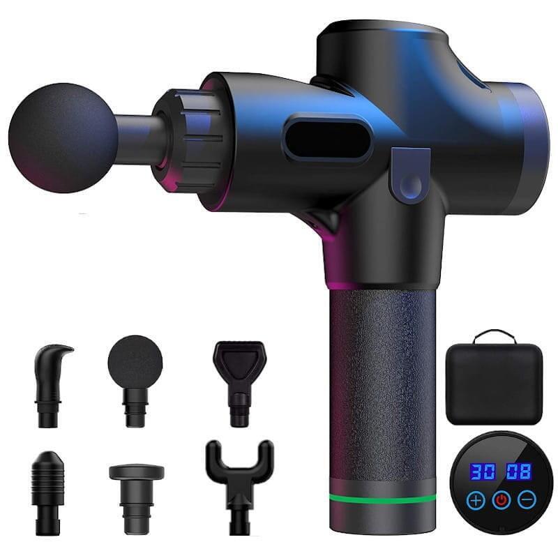 Pistola De Masaje Muscular Mg-009 6 Cabezales 30 Niveles Negro Mate