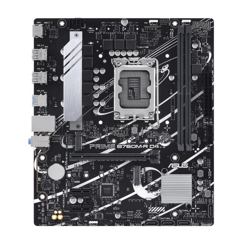 Placa Base Mainboard Asus Intel B760 Express Lga1700 Micro-Atx Memory Ddr4 Memory Slots 2 2xpci-Express 4.0 1x 1xpci-Express 4.0 16x 2xm.2 1x15pin D-Sub 1xhdmi 4xusb 2.0 4xusb 3.2 1xoptical S/Pdif 3xaudio Port Primeb760m-Rd4