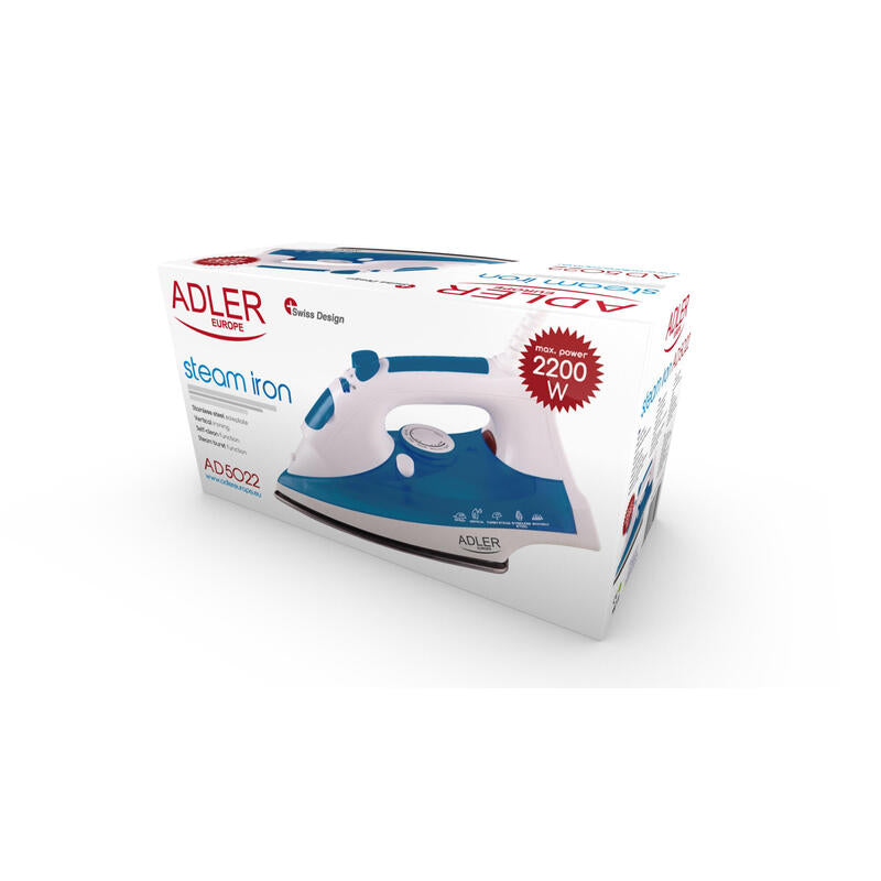 Plancha De Vapor Adler Ad 5022 Suela De Cerámica Azul, Blanco 2200 W