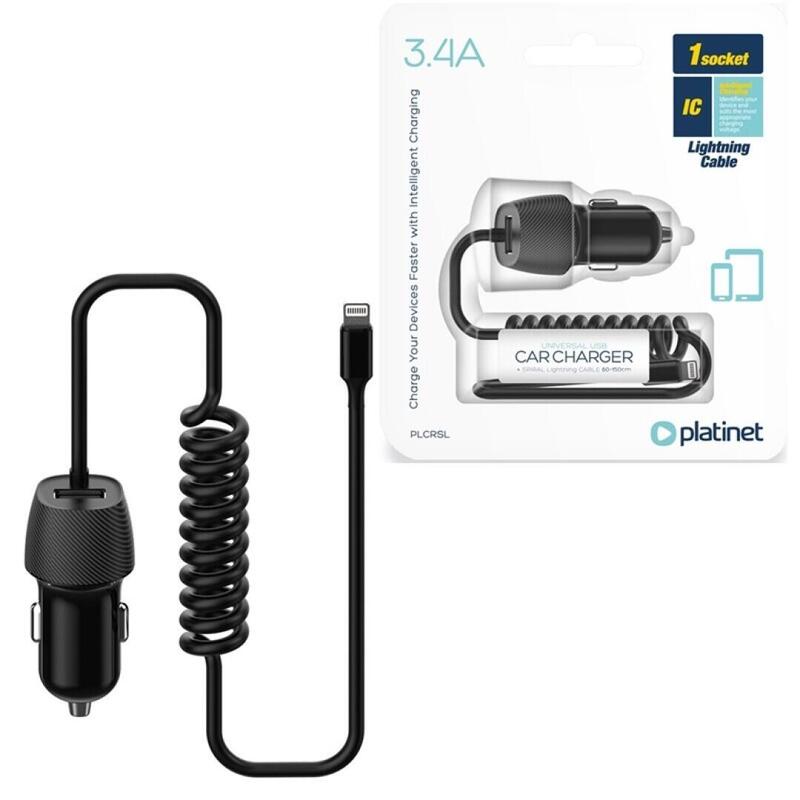 Platinet Cargador De Coche Lightning 3.4a Cable Espiral