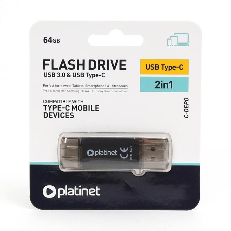 Platinet Pendrive Usb 3.0 2en1 Usb+Type-C 64gb Negro