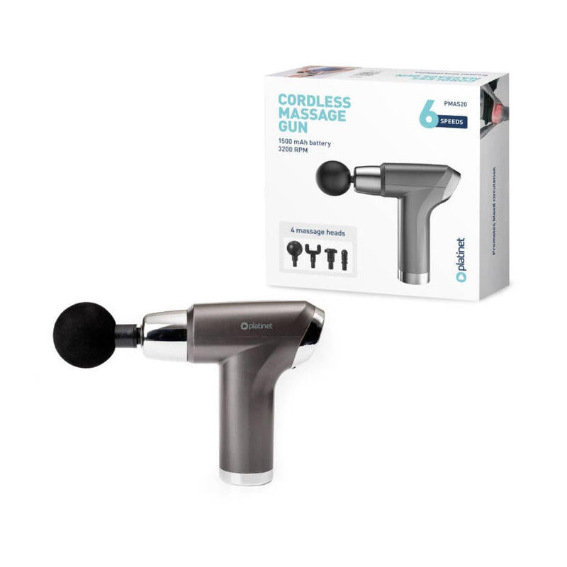 Platinet Pistola Masajeadora 1200mah 1800-3200rpm 4 Cabezales