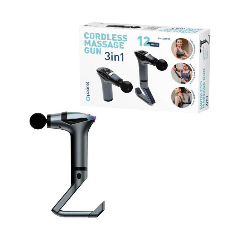Platinet Pistola Masajeadora 1500mah 2400-3200rpm 4 Cabezales