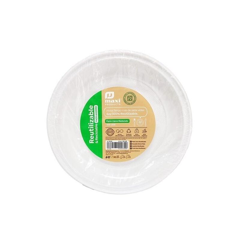Plato Llano  Redondo 22cm Reutilizable Blanco -100u-