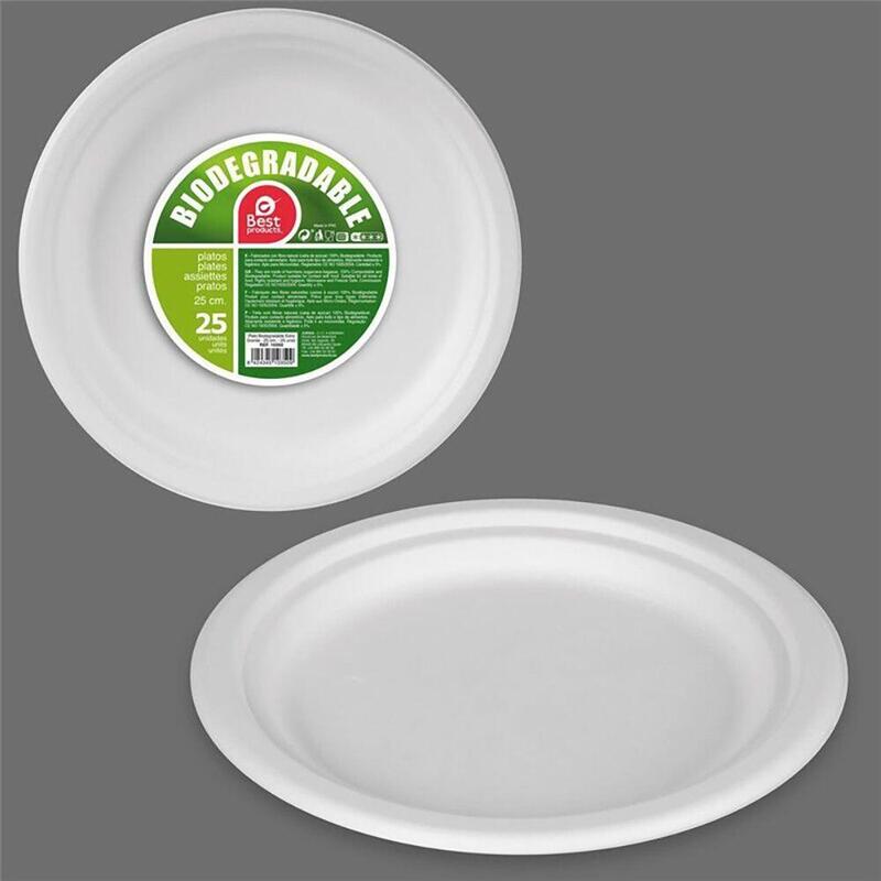 Platos De Cartón Redondos Blancos Ø25 Cm, 25 Uds