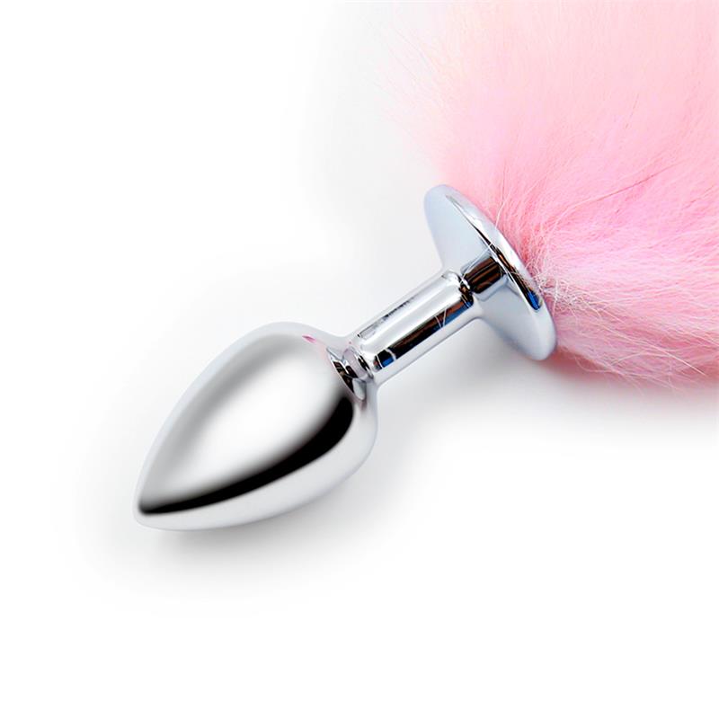 Plug Anal Con Cola Rosa Y Blanca Talla S