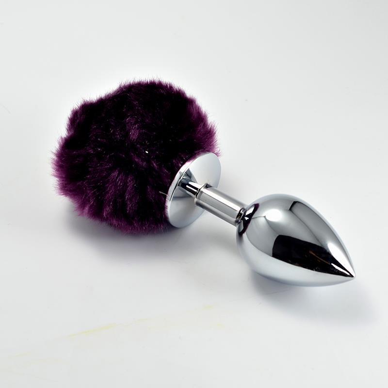Plug Anal De Metal Con Pompon Púrpura Talla S