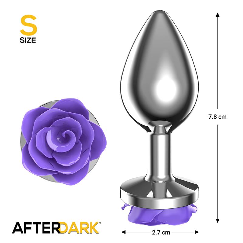 Plug Anal De Metal Con Rosa Púrpura En La Base Talla S