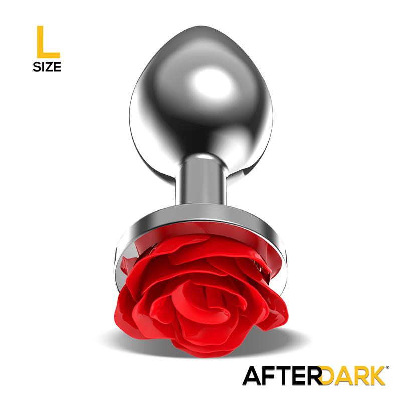 Plug Anal De Metal Con Rosa Roja En La Base Talla L