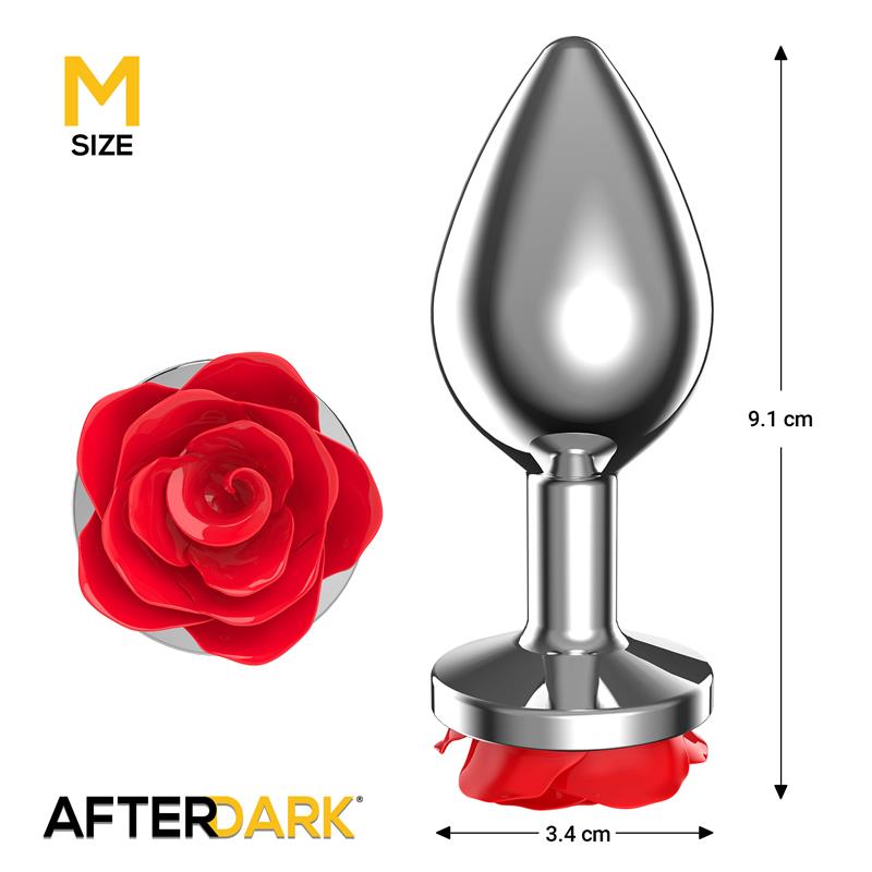 Plug Anal De Metal Con Rosa Roja En La Base Talla M