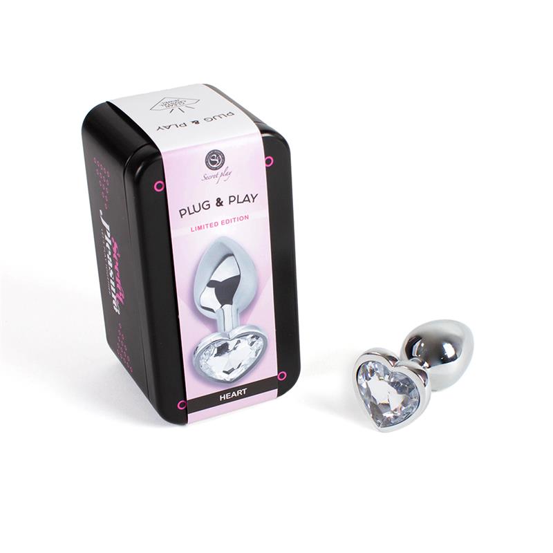Secretplay - Metal Butt Plug Corazón Transparente Talla S 7 Cm