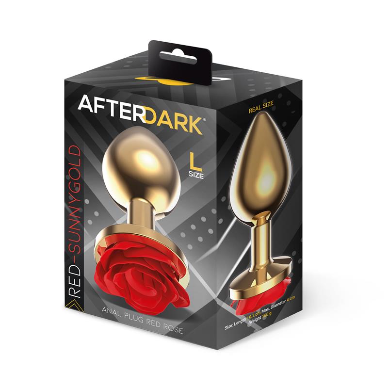 Plug Anal De Metal Dorado Con Rosa Roja En La Base Talla L