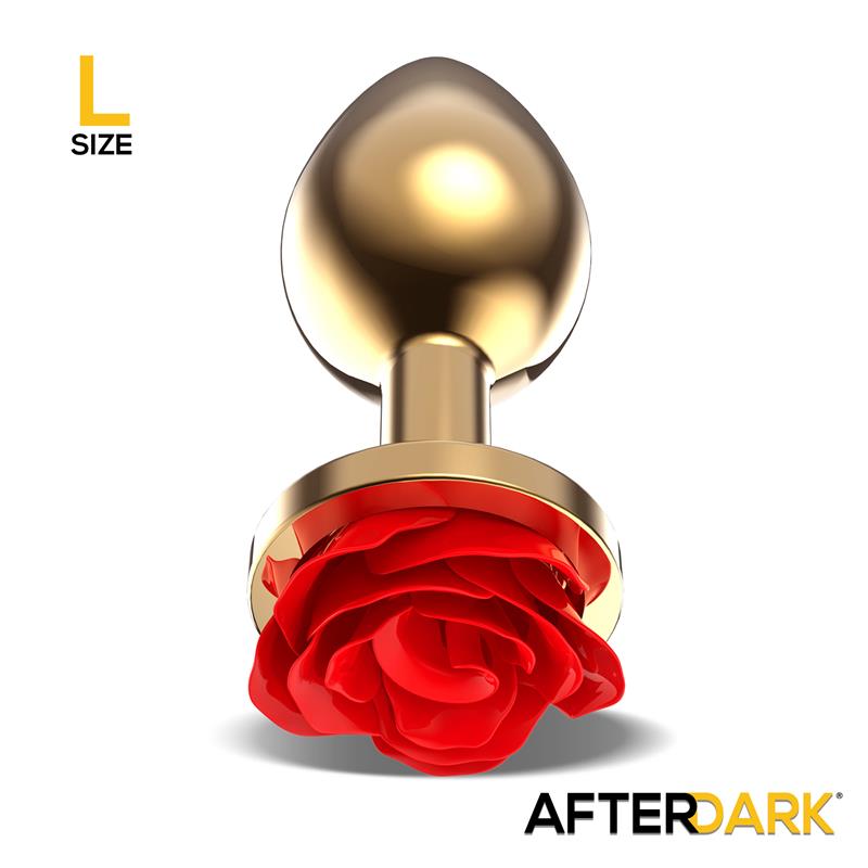 Plug Anal De Metal Dorado Con Rosa Roja En La Base Talla L