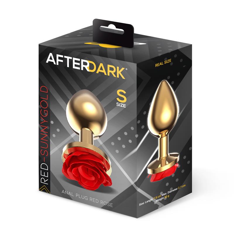 Plug Anal De Metal Dorado Con Rosa Roja En La Base Talla S