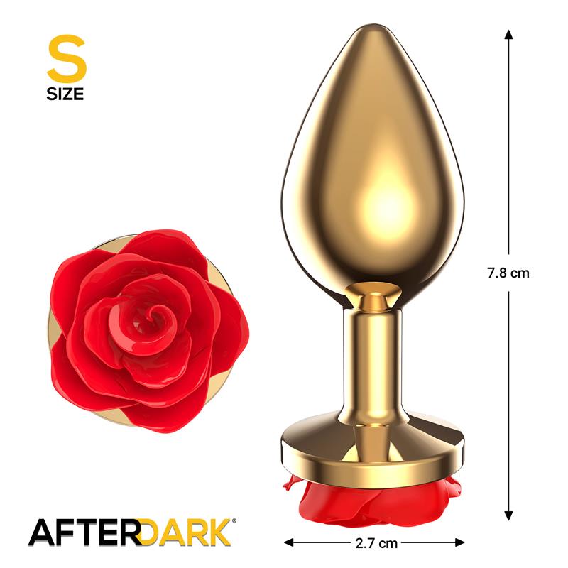 Plug Anal De Metal Dorado Con Rosa Roja En La Base Talla S