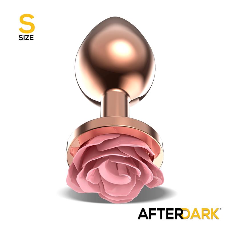 Plug Anal De Metal Oro Rosa Con Rosa Rosa En La Base Talla S