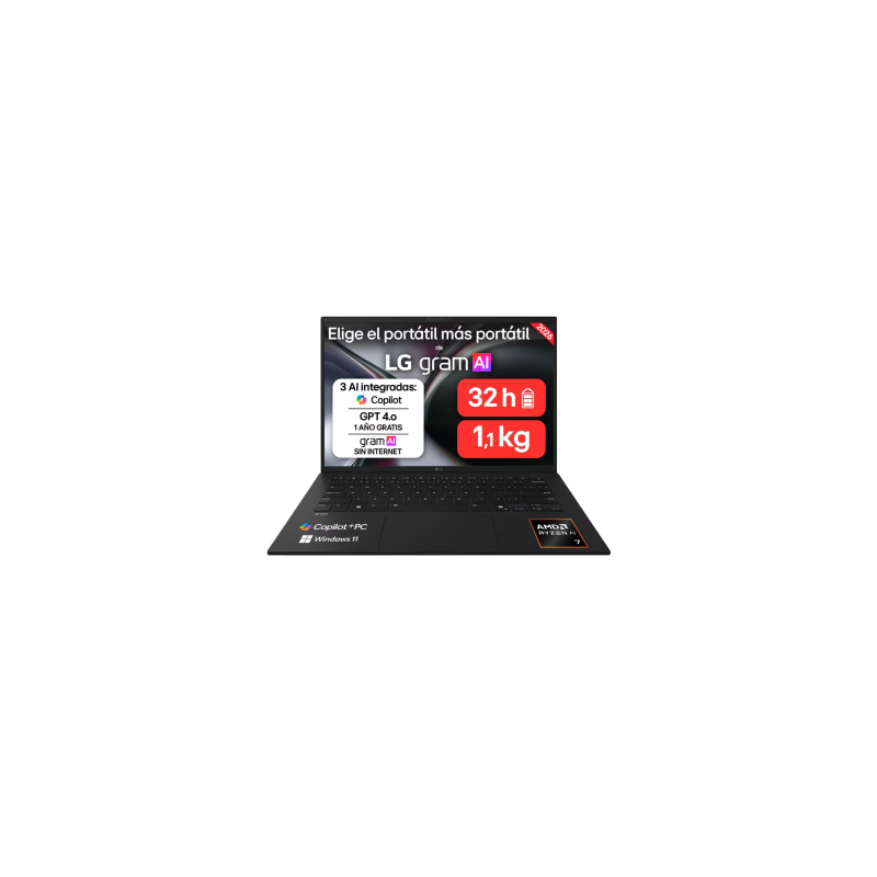 Portatil Lg Gram 14" 14z95u, Windows 11 Home, Ryzen Ai 7 450, 32 Gb Ram, 512 Gb Ssd, Pantalla Ips (1920*1200)