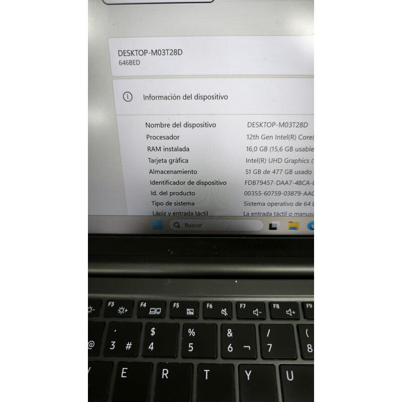 Portátil Samsung Np641bed-Ka1es  I7-1260p 16gb 512b 14,0" Fhd  Led W11pro Instalado Teclado Español 1 Año De Garantia