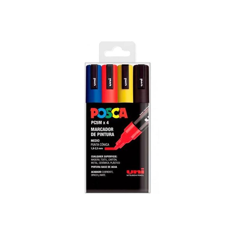 Posca Marcador Pc-5m/4c No Permanente 1.8mm-2.5mm Colores Surtidos Basic -Estuche 4u-
