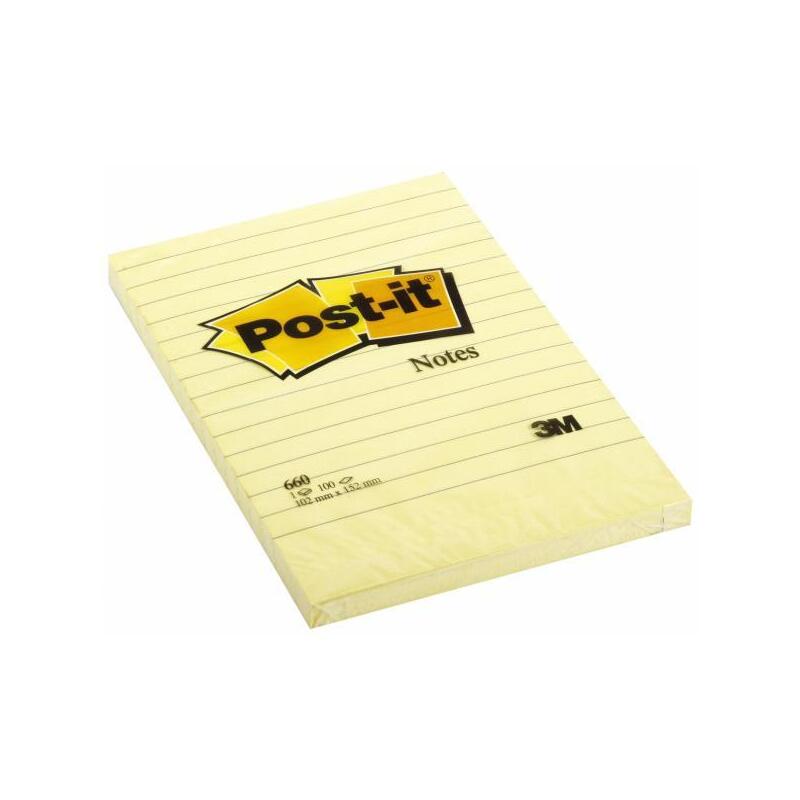 Post-It Blocs Notas Adhesivas Canary Yelllow Formato Xl Con Lineas 100 Hojas 102x152 -Pack 6-