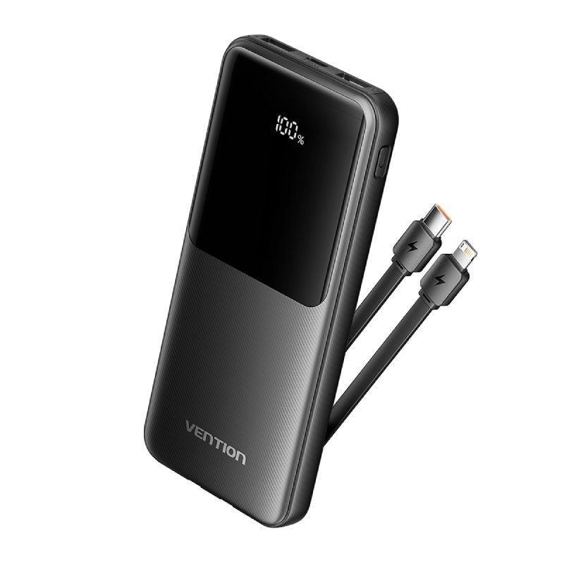 Powerbank 10000mah Vention Fhob0 22.5w Negra Incluye Cable Usb Tipo-C Y Lightning