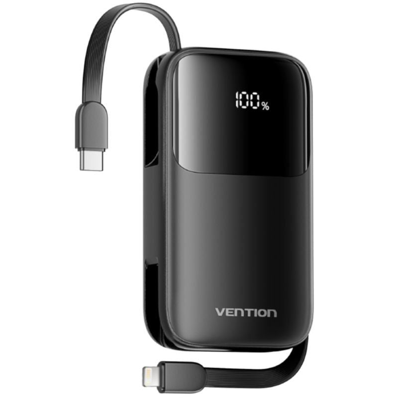 Powerbank 10000mah Vention I11ba 22.5w Negra Incluye Cable Usb Tipo-C Y Lightning