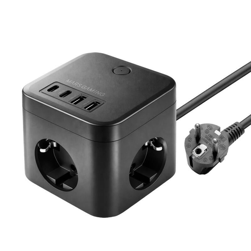 Powercube Mars Gaming Md-Cube35 4 Usb 3 Tomas De Corriente Con Cable 1.8m Regleta Color Negro