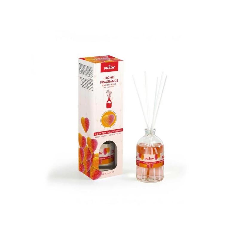 Prady Ambientador Mikado Corazon De Melocoton - Frasco De Cristal 100 Ml Y Varitas Difusoras