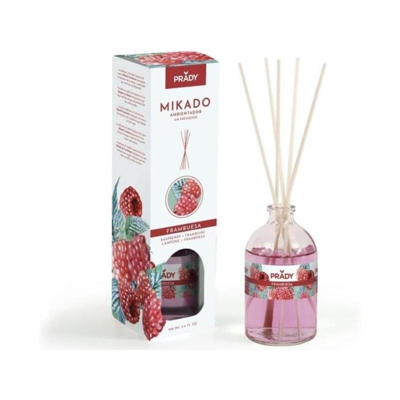 Prady Ambientador Mikado Frambuesa - Frasco De Cristal 100 Ml Y Varitas Difusoras