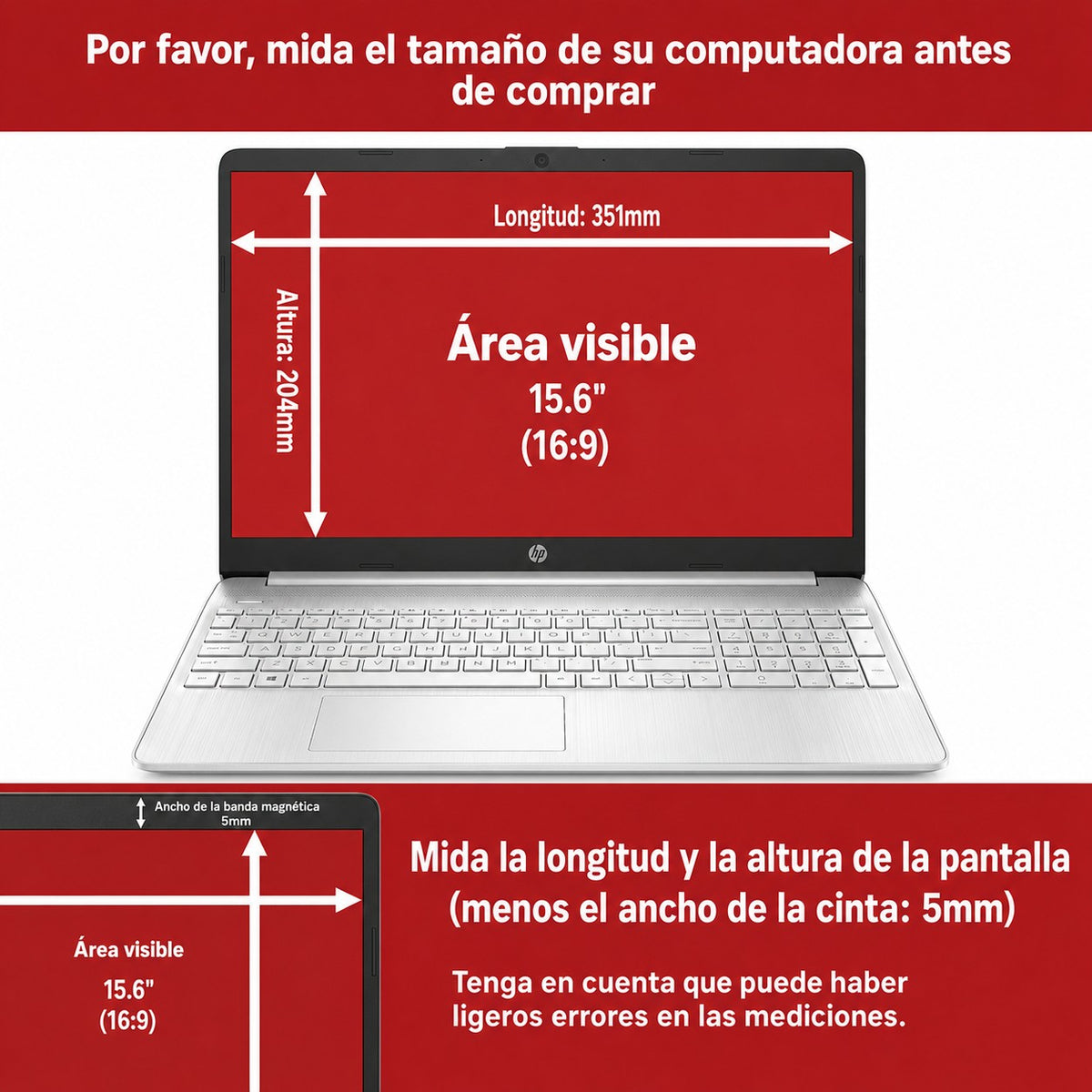 Protector De Pantalla 15.6" Magnético Filtro Anti Luz Azul Asus Vivobook M515 Acer Aspire 5 A515-56 Nitro 5 An515-55 351X204 Mm